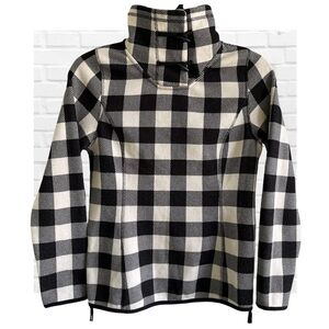 Black White Buffalo Plaid Sweatshirt Women’s Medium Mock Neck Cabincore Cozy